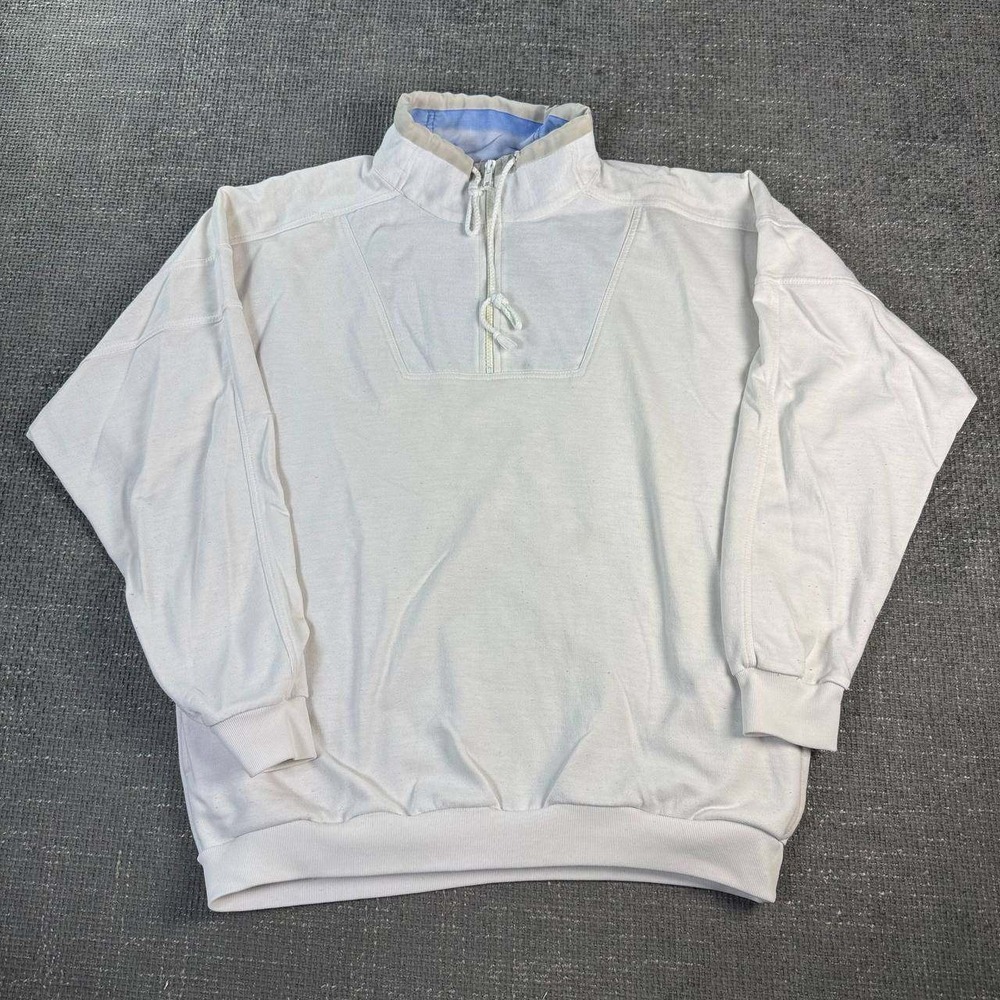 Jantzen Sport Quarter Zip Sweatshirt Mens Medium White Vintage 90s Boxy Fit